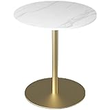 Fodalob Beistelltisch/Beistelltisch, Couchtisch mit Felsplatte + Metallrahmen, modernes Wohnzimmer, Sofa, Schlafzimmer, Bett, multifunktional, Weiß und Gold (Size : 50cm)