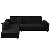 ele ELEOPTION Sofa Überwürfe elastische Stretch Sofa Bezug 2er Set 3 Sitzer für L Form Sofa inkl. 2 Stücke Kissenbezug (Schwarz)