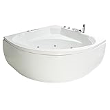 Basera® Classic Indoor Eck-Whirlpool Badewanne Korfu mit 25 Massagedüsen, Wasserfall, LED-Ambiente, Touchpanel, Bluetooth und Radio