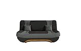 MOEBLO Sofa mit Schlaffunktion und Bettkasten, Couch für Wohnzimmer, Schlafsofa Federkern Sofagarnitur Polstersofa Wohnlandschaft mit Bettfunktion - Feba (Schwarz + Grau (Alova 04+Alova 10))