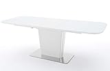 Esstisch Weiß ausziehbar, Tisch mit Glasplatte matt lackiert, BxHxT 140-180-76x85 cm