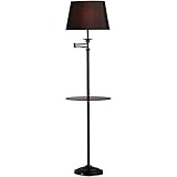 OLOTU Deckenfluter Stehlampe mit Metallregal und Stoffschirm Stehleselampe Dumb Black 62.9in Hohe Lampe für Wohnzimmer Stehleuchte Stehleuchte