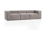 Genua Modular Sofa 3-Sitzer, individuell kombinierbare Wohnlandschaft bestehend aus Sitzelement mit Armteil links und rechts + Sitzelement ohne Armteil - strapazierfähiges Möbelgewebe, hellgrau