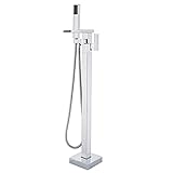 Freistehender Led-Badewannenhahn, Chrom, Bodenmontage, Wannenfüller, Einhand-Wasserfall, Freistehende Badewannenarmaturen Aus Messing Mit Handbrause Und 360 ° Drehbarem Auslauf