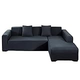 Jin Le Sofabezug l Form Sofabezug Ecksofa Couchbezug l Form Stretch (3-Sitz + 3-Sitz, Dunkelgrau) Ecksofaüberwurf Waschbar Sofaüberwurf mit 2 Kissenbezüge + Anti-Rutsch-Schaumstoffe