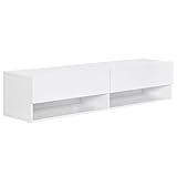 HOMCOM TV Schrank, Hängeschrank, Wandschrank, TV-Kommode, TV-Ständer, Lowboard, Moderner Fernsehtisch mit Klappfächer und Offene Regale, Spanplatte, Weiß, 140 x 32 x 31 cm