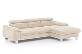 Mivano Ecksofa Micky mit Recamiere / Eckcouch mit Bettfunktion, Bettkasten und Kopfteilverstellung / 244 x 72 x 166 / Mikrofaser, Beige