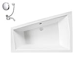 VBChome Badewanne 170x125 cm Acryl SET Schürze Siphon Wanne Ecke Eckbadewanne Weiß Design Modern Ablaufgarnitur Viega Simplex Wanne links Schürze Ablaufgarnitur Füße Badewanne für zwei