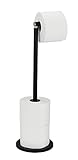 WENKO Stand Toilettenpapierhalter 2 in 1 Schwarz, freistehender Papierrollenhalter mit integriertem Toilettenpapier Ersatzrollenhalter bis zu 4 WC-Rollen, lackierter Stahl im Loftstil, 21 x 55 x 17 cm