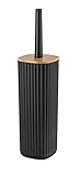 WC-Garnitur Rotello, geschlossener WC-Bürstenhalter aus hochwertigem Kunststoff mit Bambus-Deckel und Rillenstruktur, Ø 10 x 36 cm, inklusive WC-Bürste, Bürstenkopf auswechselbar, Schwarz/Natur