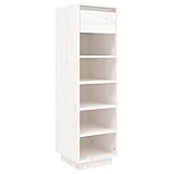 Tidyard Schuhschrank Schuhregal Schuhablage Schuhständer Schuhaufbewahrung Schuhtruhe Schuhorganizer Flurschrank Weiß 34 x 30 x 105 cm (L x B x H) Mit 5 Fächer und 1 Schublade Kiefer-Massivholz