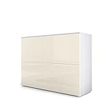 Vladon Sideboard Rova, Kommode mit 4 Türen, Weiß matt/Creme Hochglanz (92 x 72 x 35 cm)