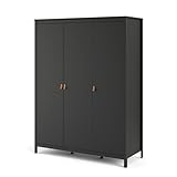 Tvilum Kleiderschrank Schlafzimmerschrank – Kleiderschrank Klein für Schlafzimmer – Große Dreifach-Kleiderschränke für Schlafzimmer – Madrid 3D – Schwarz matt – 150 x 58 x 199 cm