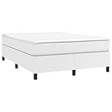 vidaXL Boxspringbett Bettgestell Doppelbett Polsterbett Bett Hotelbett Lattenrost Bettrahmen Designerbett Schlafzimmerbett Weiß 140x200cm Kunstleder