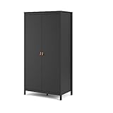 Tvilum Kleiderschrank Schlafzimmerschrank – Kleiderschrank Klein für Schlafzimmer – Große Doppel-Kleiderschränke für Schlafzimmer – Madrid 2D – Schwarz matt – 102 x 58 x 199 cm