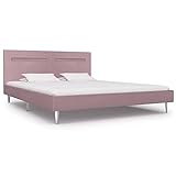 Yongdu Bettgestell, Bett, Lattenrost, Bettrahmen, Jugendbett, Bed Frame, mit LED Rosa Stoff 180 x 200 cm