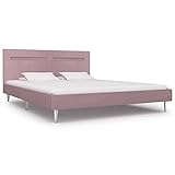 Yongdu Bettgestell, Bett, Lattenrost, Bettrahmen, Jugendbett, Bed Frame, mit LED Rosa Stoff 180 x 200 cm