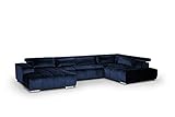 Mivano Wohnlandschaft Orion / Riesige Couch in U-Form inkl. XL-Recamiere und Kopfteilfunktion / 409 x 73 x 225 / Velours, Blau