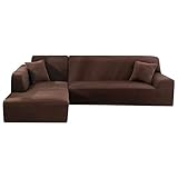 Couchbezug Eckcouch,Sofa Überwürfe Sofabezug Elastische Stretch für L-Form Sofa Abdeckung 2er Set(braun,2 Sitze+2 Sitze)