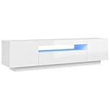 vidaXL TV Schrank mit LED-Leuchten Lowboard Sideboard Fernsehschrank Fernsehtisch TV Möbel Tisch Board HiFi-Schrank Hochglanz-Weiß 160x35x40cm