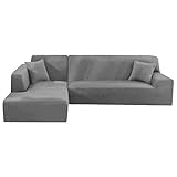 Couchbezug Eckcouch l Form,Sofa Überwürfe Sofabezug Elastische Stretch für L-Form Sofa Abdeckung 2er Set(grau,2 Sitze+2 Sitze)