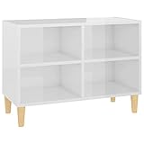 vidaXL TV Schrank mit Massivholz-Beinen Lowboard Fernsehschrank Fernsehtisch Sideboard HiFi-Schrank TV Möbel Tisch Board Hochglanz-Weiß 69,5x30x50cm