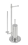 WENKO Stand WC-Garnitur Universalo Neo, mit integriertem Toilettenpapierhalter und WC-Bürstenhalter, aus rostfreiem Edelstahl, 30 x 73 x 20 cm, Silber glänzend
