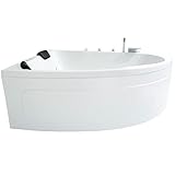 Basera® PREMIUM Indoor Eck-Whirlpool Badewanne Guam 180 x 130 cm für 2 Personen mit 25 Massagedüsen, Heizung, Ozongenerator, Bodenansaugung, Wasserfall, LED-Ambiente, Touchpanel, Bluetooth, Radio