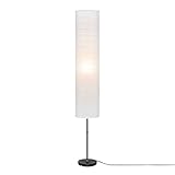FHU Stehlampe aus Reispapier, Moderne Lampe im Papierdesign, Standleuchte mit 1,5 m Stromkabel und Fußtaster, Schwarzer Stahlrahmen & Weißer Lampenschirm, 137 cm Hoch, Schwarz/Weiß