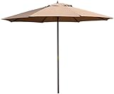 Garten-Sonnenschirme für den Außenbereich, 2,7 m, Garten-Sonnenschirm, Holz-Außen-Sonnenschirme mit Holzstange und 8 Rippen, Sonnenschutz für Strand/Hof/Balkon/Pool, ohne Sonnenschirmständer
