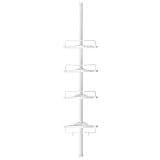 SONGMICS Duschregal, Badregal, Badezimmer-Regal, 85-305 cm, mit 4 Ebenen, höhenverstellbar, weiß BCB001A