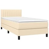 vidaXL Boxspringbett mit viskoelastischer Matratze, Schaumstoff, Taschenfedern, anpassbar, gepolstert, wendbar, cremefarben, 90 x 190 cm