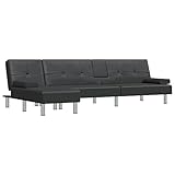 vidaXL Schlafsofa L-förmig 255x140x70 cm Kunstleder schwarz