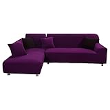 GUYIRT Jacquard Ecksofabezug Für 5 6 Sitzer, 2 Stück Schecks Couchbezug L Form Chaiselongue Soft Stretch Sofabezug Ecksofa L Form Für Haustiere Im Wohnzimmer -Lila-4+2 Sitzer
