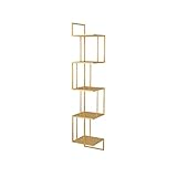 AINSTE Bücherregale Wandmontiertes Bücherregal Mehrzweck-Ecke Metal Bookshelves Haushalt dreieckiges Regal 5-Layer-Buch und Zeitungslagerstange for Home Office Living Room (Color : Gold)