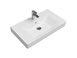 Aqua Bagno Design Waschbecken aus hochwertiger Keramik, Weißes Hängewaschbecken im modernen Stil | 80 x 45 cm