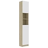 vidaXL Badezimmerschrank Waschküche Regal Badezimmer Schrank Badschrank Badmöbel Hochschrank Weiß und Sonoma-Eiche 32×25,5×190 cm