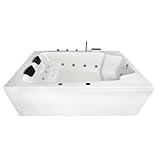 Basera® BASIC Indoor Whirlpool Badewanne XXL Milos 190 x 120 cm für 2 Personen mit 16 Massagedüsen, Wasserfall, LED-Ambiente