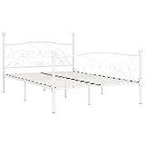 Metallbett 160x200cm | Stabiler Bettrahmen Bett mit Lattenrost, romantischer Landhausstil, Doppelbett Gästebett Jugenzimmer Schlafzimmer, Metall, Sperrholz Q16