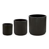 Amazon Basics Rund, Geriffelte Keramik-Pflanzgefäße, verschiedene Größen, 3er-Set, Schwarz