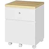 Vinsetto Rollcontainer Aktenschrank mit 2 Schubladen Bürocontainer mit Rollen Büroschrank Abschließbarer Druckschrank Rollschrank für Arbeitszimmer Spanplatte MDF 47 x 39,5 x 62 cm Weiß+Naturholz