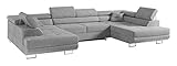 MKS Meble Ecksofa Wohnzimmer - Wohnlandschaft - U-Form Couch mit Schlaffunktion - Bettsofa - Wohnzimmer U Couch - Polstersofa mit Bettkasten - Gustaw U Grau Paros