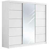 MKS MEBLE Kleiderschrank mit Spiegel 240 cm - Schwebetürenschrank Flurschrank Wardrobe - Schlafzimmerschrank Sammlung Mazedonien - Weiß und Weiß - Modern Design