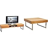 M2 Kollektion 353922 TV-Möbel/TV-Bank/Lowboard Tessa 2, 160x40cm, Höhe 40cm & 266222 Couchtisch Inga, quadratisch, Echtholz Wildeiche massiv geölt, Gestell Edelstahl, 75x75cm, Höhe 35cm