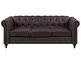 Beliani Edles, modernes 3-Sitzer-Sofa aus Kunstleder in Dunkelbraun Chesterfield