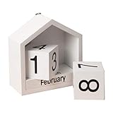 Healifty Heimdekoration aus Holz, ewiges Jahr, Tischkalender aus Holz, weißer Blockkalender, Monatsanzeige, Datumsanzeige für Büro, Zuhause, Schreibtisch, Dekoration, nordische Dekoration