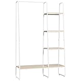 HOMCOM Gadrerobenständer, Kleiderständer mit 1 Kleiderstange, 5 Ablagen Standgarderobe für Schlafzimmer, Flur, Eingangsbereich, Natur+Weiß, 101 x 39 x 160 cm