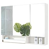 Medizinschrank, Badezimmerspiegelschrank, dreitüriger großer Badezimmer-Kosmetikspiegel mit Aufbewahrungsschrank mit Handtuchhalter, geräuschloses Dämpfungstürscharnier, wandmontierter Badez