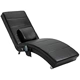 HOMCOM Relaxliege mit Massagefunktion Loungesessel Ergonomisch hohe Rückenlehn, mit Massagefunktion und Kissen mit Zero-G Design Lounge Sessel Kunstleder Metall Schaumstoff Schwarz 58 x 163 x 87 cm