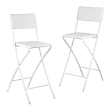 Relaxdays Barstuhl klappbar BASTIAN 2er Set, Rattan Optik, Rückenlehne, Barhocker faltbar, 78 cm hoch, Tresenhocker Klappstuhl, weiß